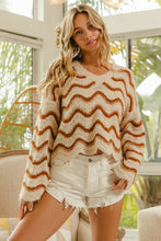 Load image into Gallery viewer, Wavy Striped Knit V-Neck Sweater - Oatmeal / Cinnamon
