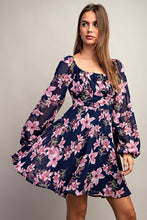 Load image into Gallery viewer, Floral Tie Back Mini Dress - Navy