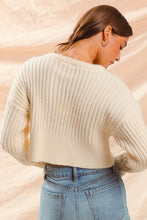 Load image into Gallery viewer, Cable Knit Crop Sweater Ribbed Hem - Ivory
