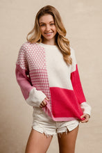Load image into Gallery viewer, Mixed Pattern Block Sweater - Fuschia Ivory
