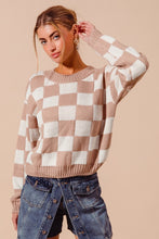 Load image into Gallery viewer, Loose FIt Checkered Knit Sweater - Taupe/Ivory
