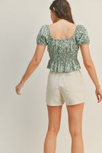 Load image into Gallery viewer, *Cinched Waist Puff Sleeve Top - Sage/Purple