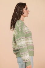 Load image into Gallery viewer, Oversized Knit Pattern Sweater -Sage/Blush