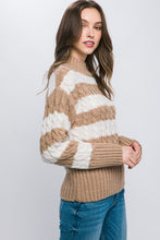 Load image into Gallery viewer, Striped Cable Knit Pullover - Khaki