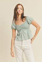 Load image into Gallery viewer, *Smocked Puff Sleeve Jersey Top - Sage
