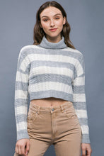 Load image into Gallery viewer, Stripe Knit Long Crop Turtle Neck - White/Grey
