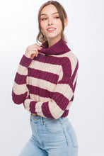 Load image into Gallery viewer, Stripe Knit Long Crop Turtle Neck - White/Violet