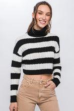 Load image into Gallery viewer, Stripe Knit Long Crop Turtle Neck - White/Black