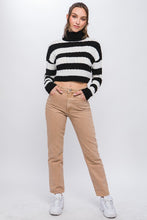 Load image into Gallery viewer, Stripe Knit Long Crop Turtle Neck - White/Black