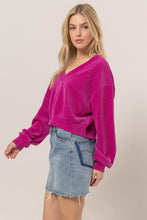 Load image into Gallery viewer, Relaxed Rib Knit V-Neck Sweater - Raspberry Pink
