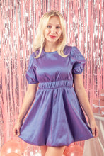 Load image into Gallery viewer, Puff Sleeve Metallic Mini Dress - Blue/Purple
