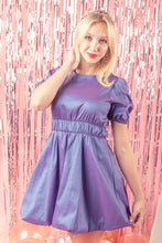 Load image into Gallery viewer, Puff Sleeve Metallic Mini Dress - Blue/Purple