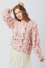 Load image into Gallery viewer, Feather Fuzzy Sequin Holidday Knit - Pink