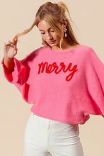 Load image into Gallery viewer, Merry Tinsel Letteirng Sweater - Pink/Red
