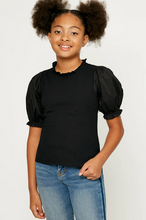 Load image into Gallery viewer, *Pleated Cinch Sleeve Top Black - Youth