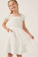 Load image into Gallery viewer, *Square Neck Smocked Dress White - Youth