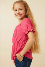 Load image into Gallery viewer, *Smocked Cinch Sleeve Top Fuchsia - Youth