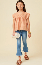 Load image into Gallery viewer, Swiss Dot Ruffle Sleeve Top Salmon - Youth