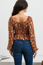 Load image into Gallery viewer, Floral Smocked Waist Long Sleeve - Brown