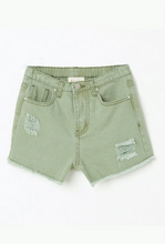 Load image into Gallery viewer, Distressed Washed Denim Shorts Olive - Youth