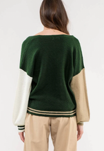 Load image into Gallery viewer, **V-Neck Colorblock 90s Style Light Weight Sweater - Green