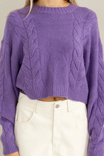 Load image into Gallery viewer, Cable Knit Crop Sweater - Wisteria