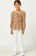 Load image into Gallery viewer, Smocked Cuff Peplum Top Camel - Youth
