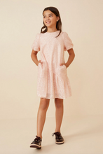 Load image into Gallery viewer, Sequin Asymmettric Puff Sleeve Dress Pink - Youth
