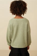 Load image into Gallery viewer, Brushed Fuzzy Ribbed VNeck Knit Top Sage - Youth
