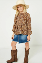 Load image into Gallery viewer, Ditsy Print Long Sleeve babydoll Top Brown - Youth
