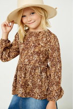 Load image into Gallery viewer, Ditsy Print Long Sleeve babydoll Top Brown - Youth
