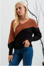 Load image into Gallery viewer, Asymmetric Colorblock Knit - Black/Rust
