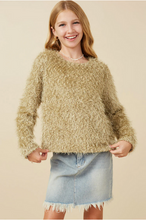 Load image into Gallery viewer, Long Sleeve Fuzzy Spangle Top Olive - Youth
