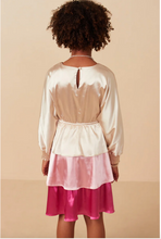 Load image into Gallery viewer, Colorblock Tiered Satin Dress Pink - Youth
