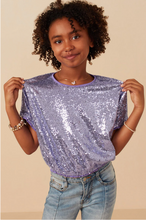 Load image into Gallery viewer, Sequin Short Sleeve Dolman Purple - Youth
