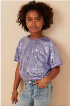 Load image into Gallery viewer, Sequin Short Sleeve Dolman Purple - Youth
