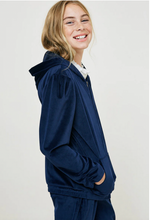 Load image into Gallery viewer, Velour Ribbed Zip Up Hoodie Navy - Youth