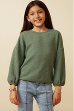 Load image into Gallery viewer, Brushed Ribbed Puff Sleeve Olive - Youth