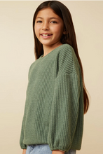Load image into Gallery viewer, Brushed Ribbed Puff Sleeve Olive - Youth