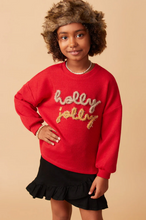 Load image into Gallery viewer, Handknit Tinsel Holly Jolly Sweater - Red