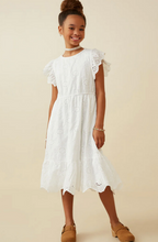 Load image into Gallery viewer, Scallop Hem Floral Eyelet Dress White - Youth