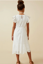 Load image into Gallery viewer, Scallop Hem Floral Eyelet Dress White - Youth