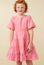 Load image into Gallery viewer, Bow Back Puff Sleeve Poplin Dress Pink - Youth