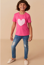 Load image into Gallery viewer, Heart Patch Contrast Short Sleeve Pink - Youth