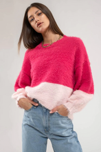 Load image into Gallery viewer, Horizontal Split Fuzzy Pullover - Fuschia/Light Pink
