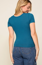 Load image into Gallery viewer, Ribbed Short Sleeve Round Neck - Teal
