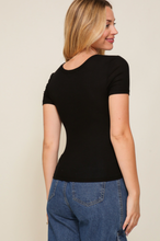 Load image into Gallery viewer, Ribbed Short Sleeve Round Neck - Black