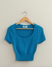 Load image into Gallery viewer, Scoop Neck Short Sleeve Knit - Blue
