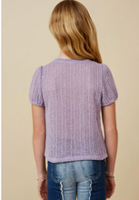Load image into Gallery viewer, Ribbed Knit Textured Puff Sleeve Top Lavender - Youth