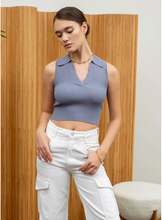 Load image into Gallery viewer, Sleeveless Collared Tank - Blue
